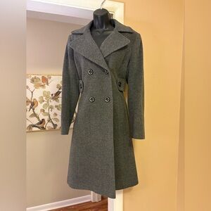 Preston & York Womens Coat CHARCOAL GRAY Wool Trench PEA COAT Cinched Waist Sz 6